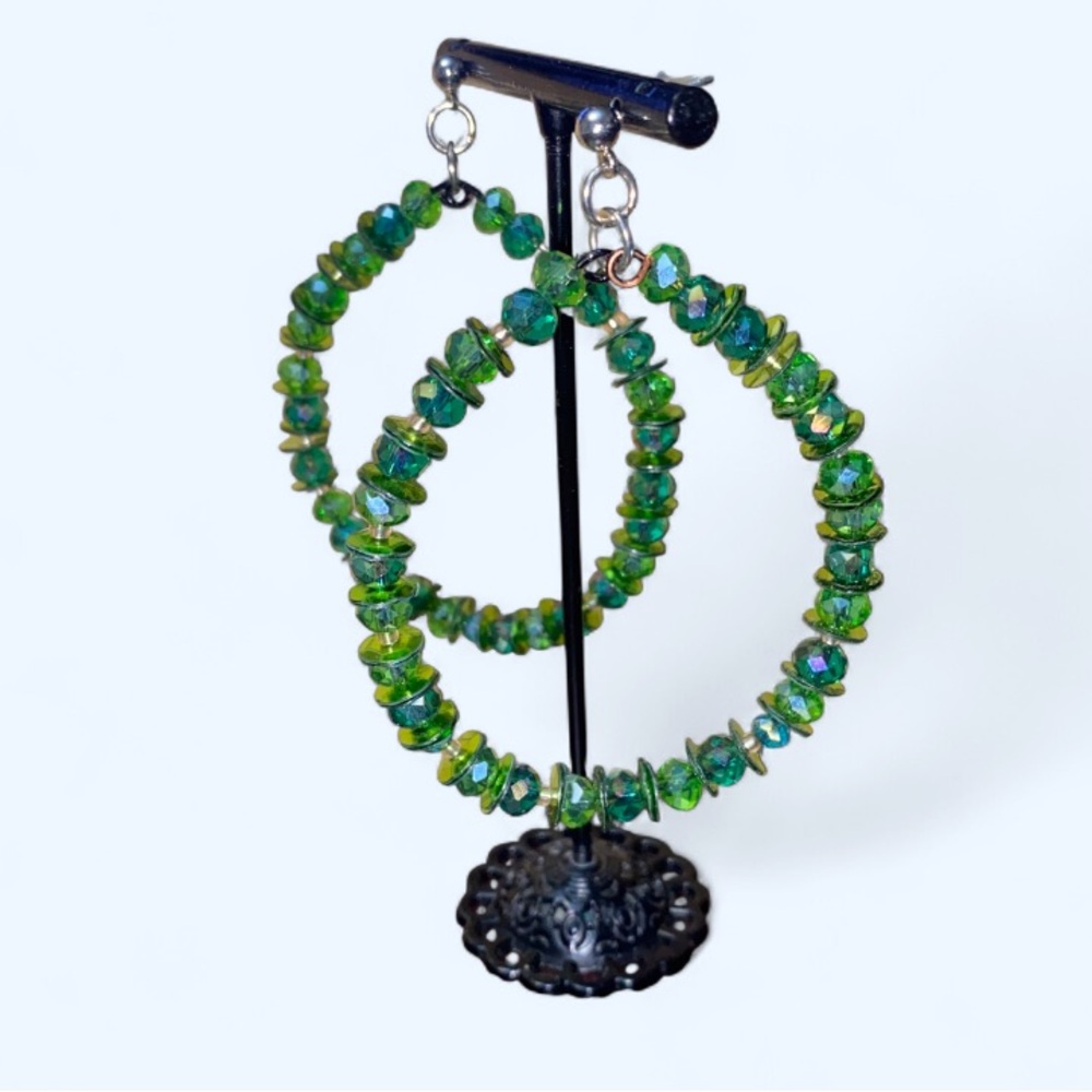 Sparkling Green Crystal Hoop Earrings